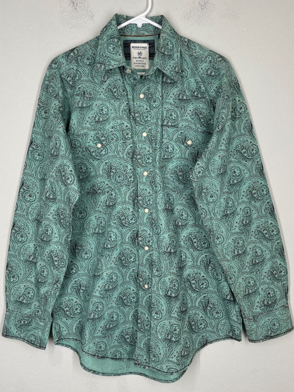 Panhandle Slim Rough Stock Men's M Pearl Snap PaisleyWestern Teal Long Sleeve